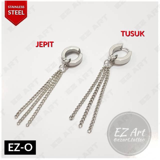1Pc Model EZ-O Silver Anting Jepit Tusuk Variasi Bandul Gaya Punk Korea KPOP Stainless Steel