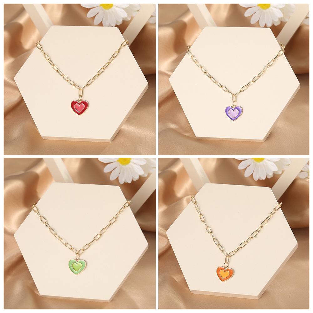 YEEZII Korea Fashion Color Heart Pendant Necklace Niche Gold Choker Women Accessories