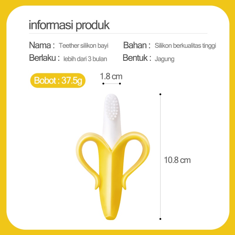 Teether bayi/Gigitan bayi silikon/Baby banana teether/Gigitan bayi teether/Mainan gigitan bayi bahan silikon (B72)