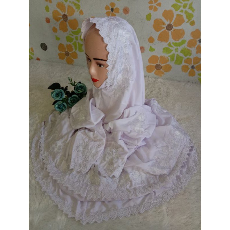 Mukena Dewasa Bordir Putih / Mukena Terusan Polino