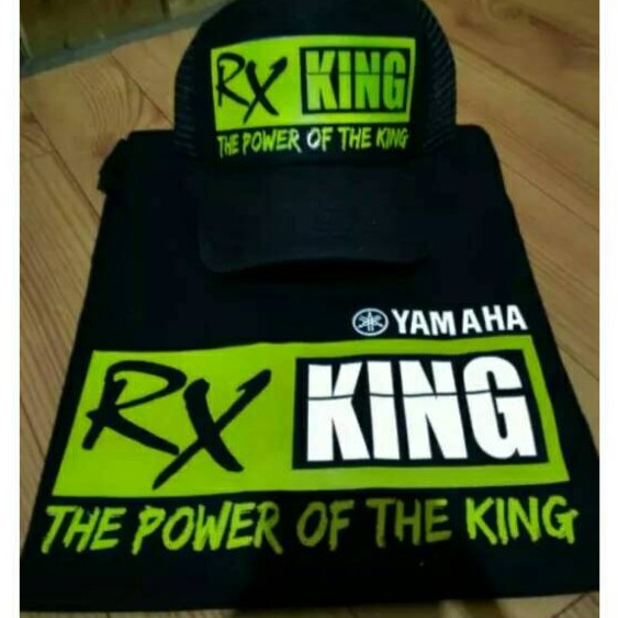 RX KAOS RX YAMAHA RX KING CUSTOM LENGAN PENDEK PAKET TOPI SABLON HIJAU NEON RX