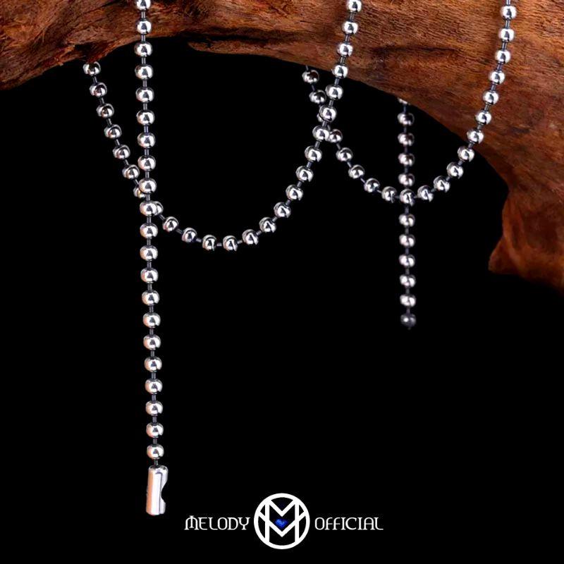 Kalung Pria Wanita Titanium Silver Perak Cowok Cewek Bulat Bola Merica Biji Lada Panjang Anti Karat