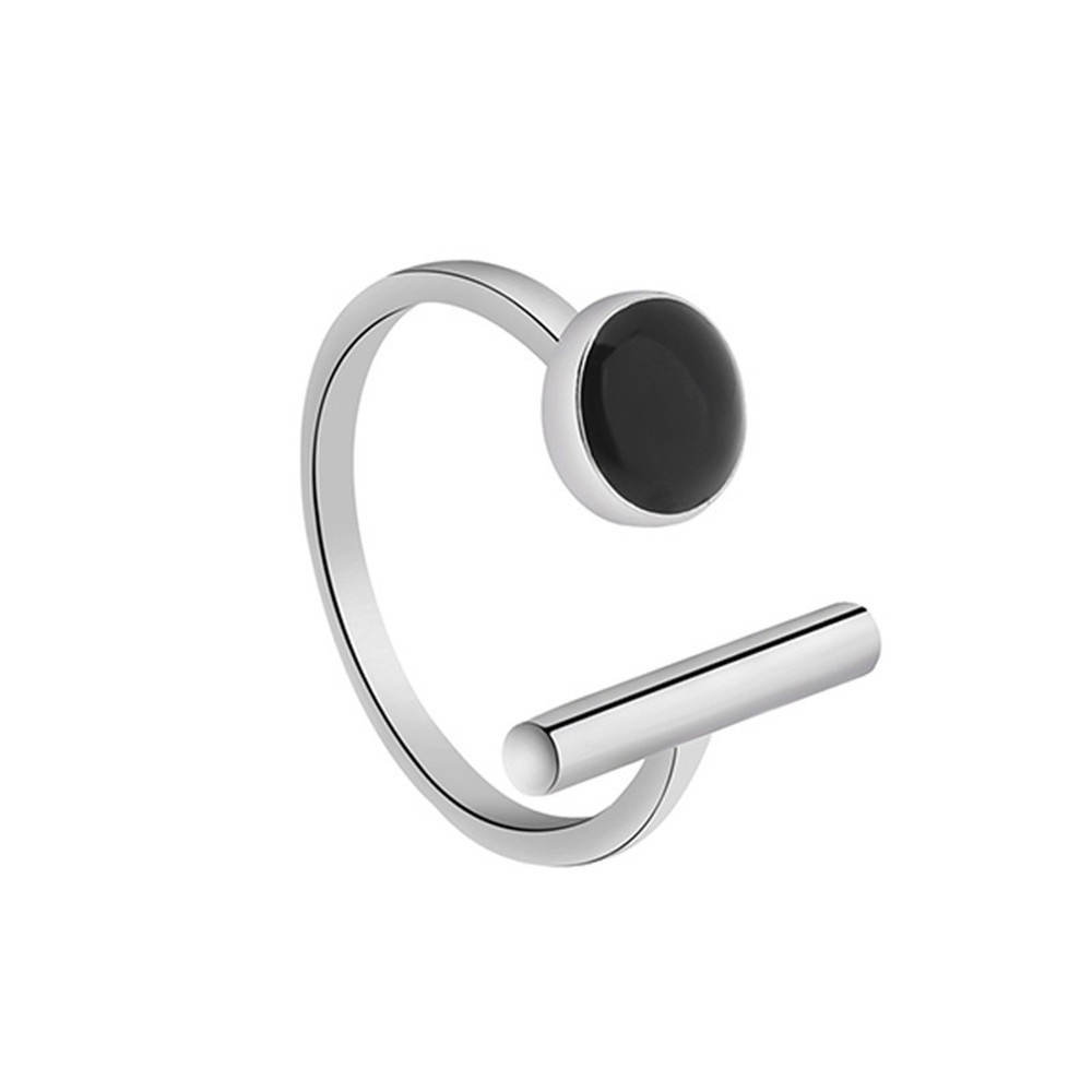 Cincin Jari Telunjuk Model Terbuka Bentuk Geometris Warna Hitam Dapat Disesuaikan Gaya Korea Untuk Wanita