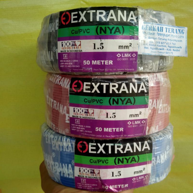 Kabel Extrana NYA 1,5MM 50 Meter Full SNI FULL LMK Kabel Listrik Nya 1x1,5mm² 50M