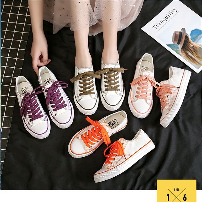 BJS7102 - ORANGE/PINK/PURPLE - Sepatu Sneakers Jalan Import Wanita Terbaru SEPATU WANITA SNEAKERS TALI FLAT FASHION IMPORT TERMURAH TERLARIS TERBARU BAGSTORE JAKARTA JSS7102