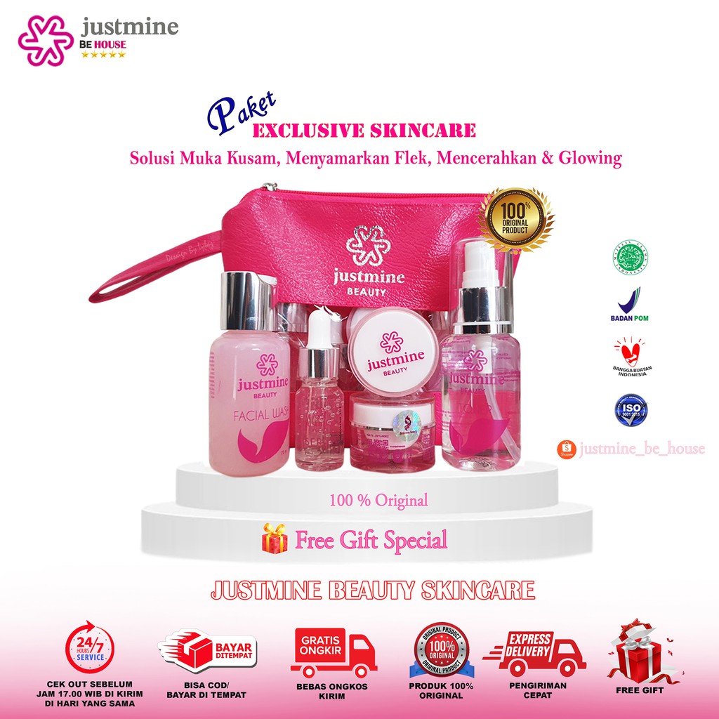 Justmine Skincare Glowing Bpom Paket Ultima Acne More Remove spot | Skin care COD free gift-4