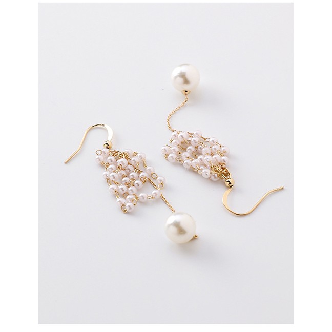 LRC Anting Gantung Fashion Pearl Size Pearl Beaded Tassel Earrings F93312