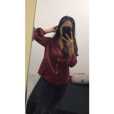 (Nett) Preloved Kemeja Merah Maroon / Kemeja Maroon