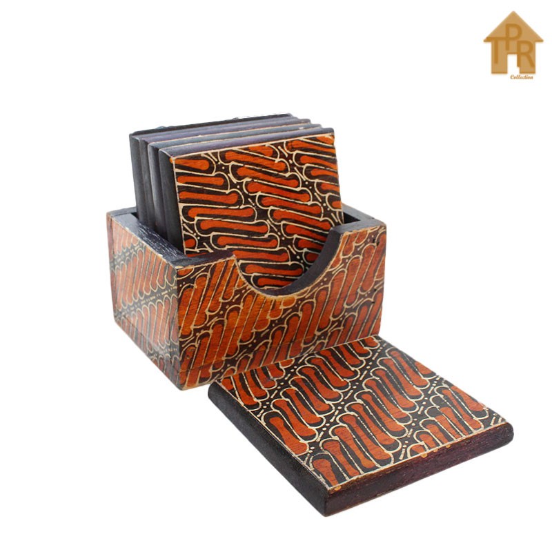 Coaster Kayu Batik / Tatakan Kotak 9x9cm - 6pcs.