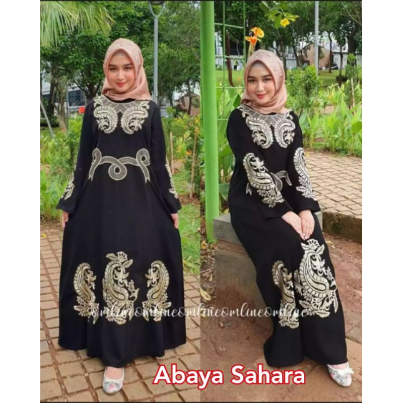 Baju Gamis Abaya Sahara Bordir Komputer Warna Gold