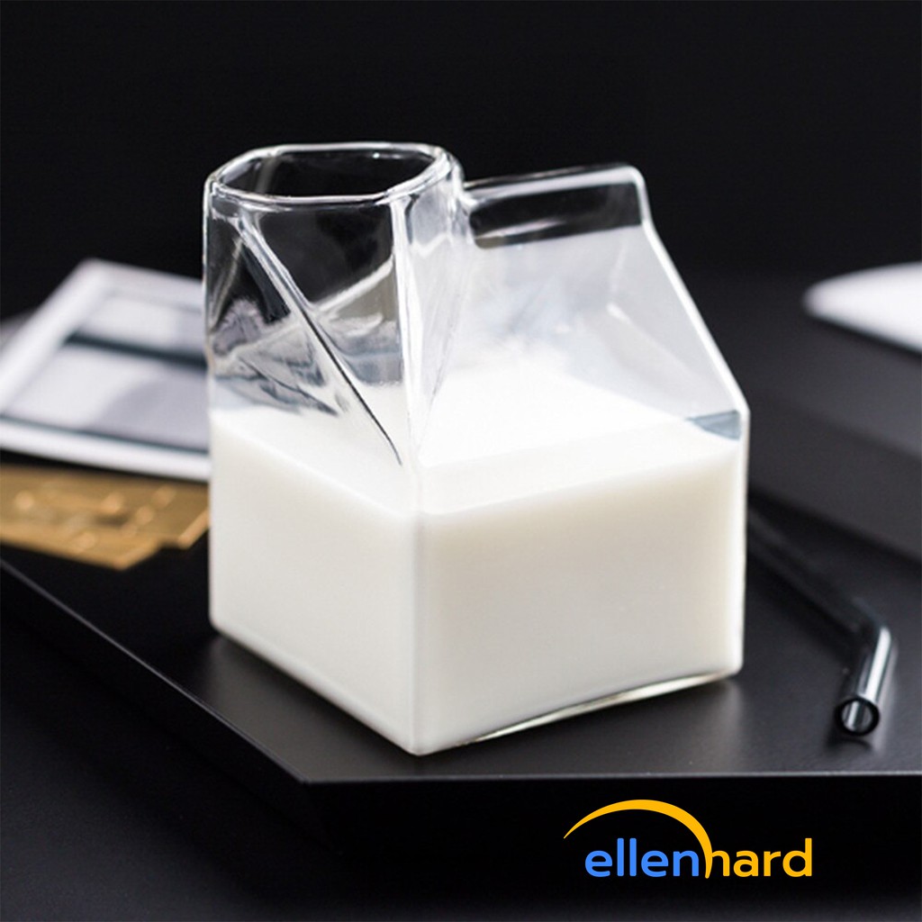 Gelas Kaca Kopi Susu Anti Tumpah Desain Kotak Susu Bening Aesthetic Unik Tahan Panas Estetik