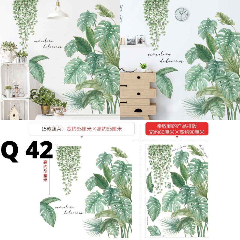 WALLSTIKER WALLSTIKER WALL STICKER STIKER PAPER WALLPAPER DINDING D3 MOTIF TANAMAN HIJAU DAUN POHON KAKTUS MONSTERA DEKORASI CAFE RUMAH PINTU JENDELA CERMIN KACA HIASAN KERAMIK KAMAR MANDI TOILET ANTI AIR WATERPROOF TEGEL KOMPOR KULKAS DAPUR 3D AESTHENTIC-Q 42