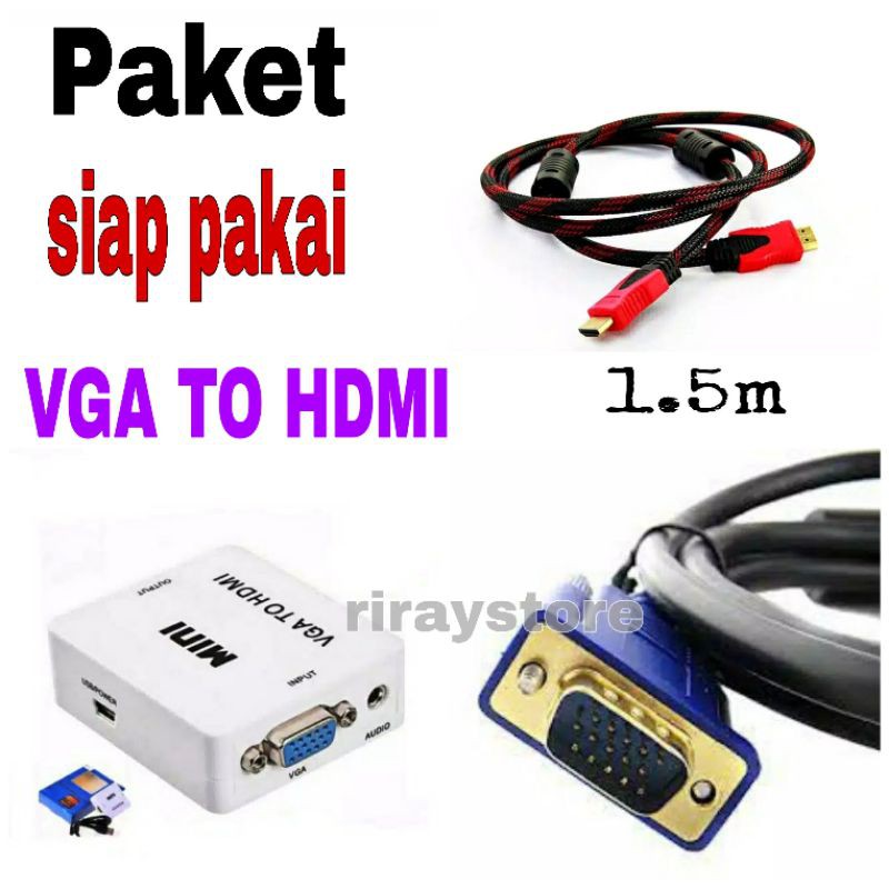 Kabel Vga To Hdmi Paket lengkap siap pakai