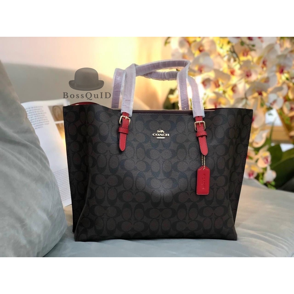 Coach Mollie Tote In Signature Canvas Mahogany Red