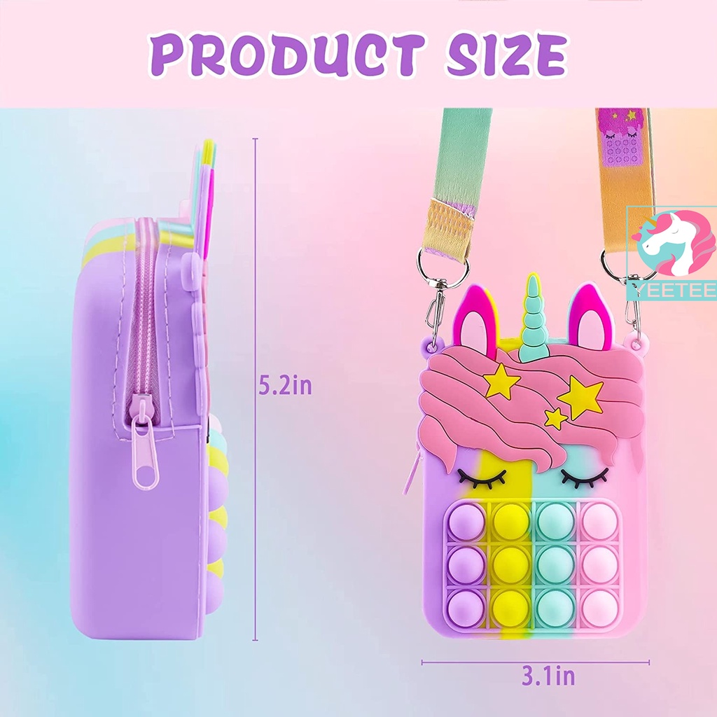 Grosir✅Pop It Shoulder Bag for Girls&amp;Boys, Medium Pop Purse Bags, Lovely Sensory Silicone Cartoon Bag Toy for Students Kids