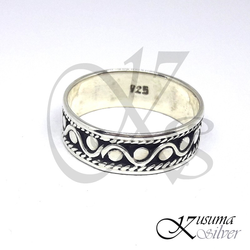 Cincin Ring Perak Silver Bali Gelombang Dot Bulat Hitam Antik 925 Pria Wanita Cewek Cowok