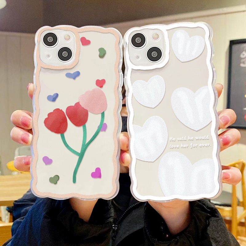 Soft Case Pelindung Lensa Kamera Motif Tulip Dan Hati Tahan Banting Untuk iPhone 13 Pro Max 11 12 Pro X XS Max 7 8 Plus SE 2020