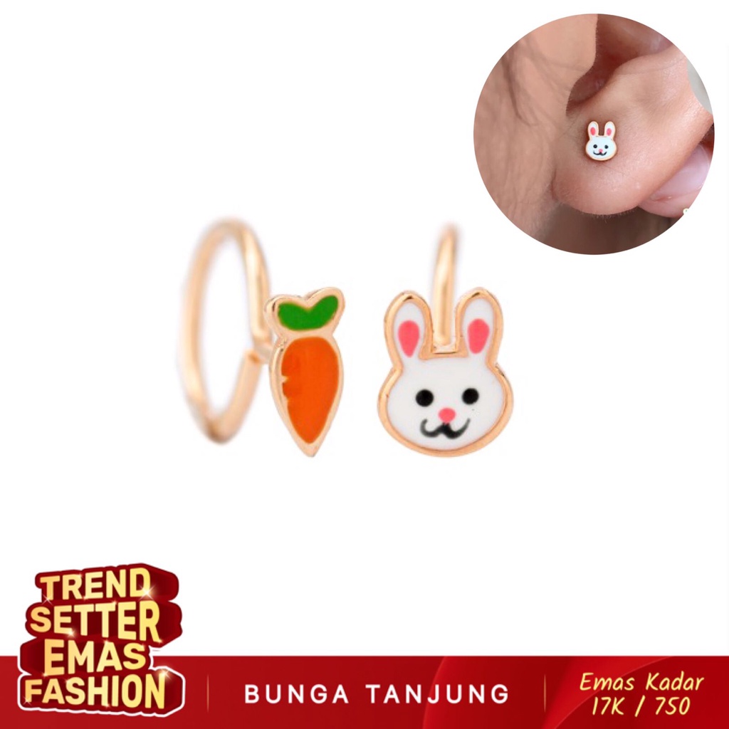 ANTING TAUGE KELINCI WORTEL - EMAS 17K - BUNGA TANJUNG