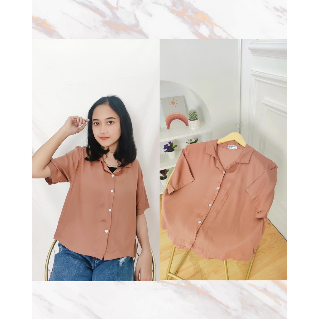 BEFAST - ZFS OOTD Kemeja Wanita KATTY / CONFIDENT RAYON DIAMOND SHIRT / Kemeja Crop Wanita / Kem Lengan pendek / Kemeja Banyak Warna / Fashion Ala Korean Style / OOTD Kekinian Remaja