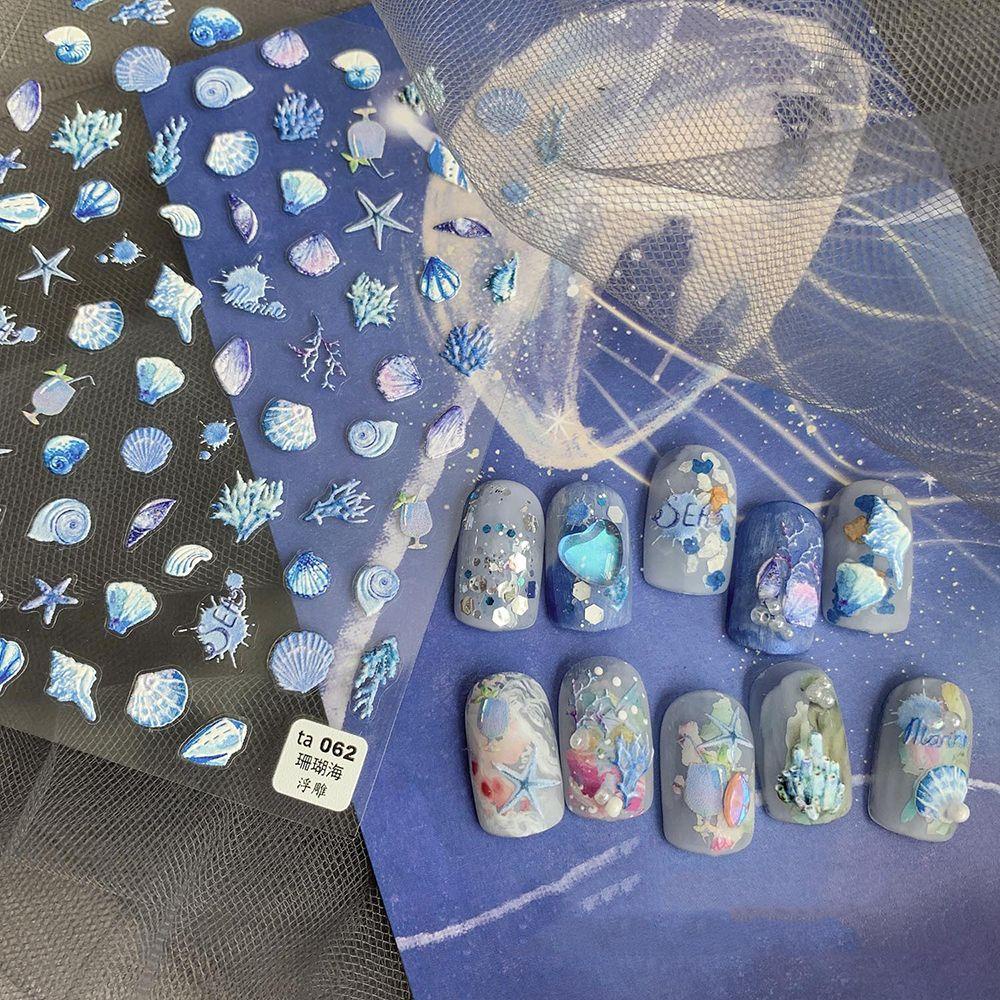 Agustina Nail Art Stiker Ultra-Tipis Relief Shell Marine Life Spray Manicure Aksesoris