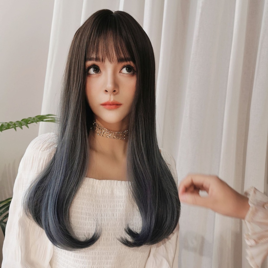 WDA-25 wig daily kpop korea jepang gradasi abu gray rambut palsu lurus panjang