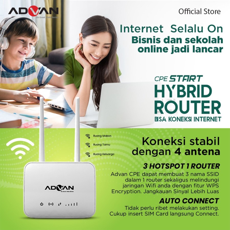 Advan Router CPE Start 4G LTE + WLAN Wifi Free Telkomsel Orbit 150GB 6 Bulan