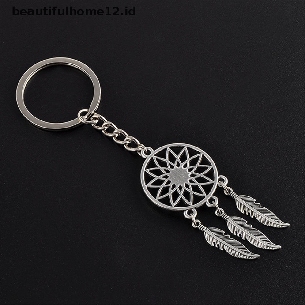 【beautifulhome12.id】 New Silver Metal Key Chain Ring Feather Tassels Dream Catcher Keyring Keychain .