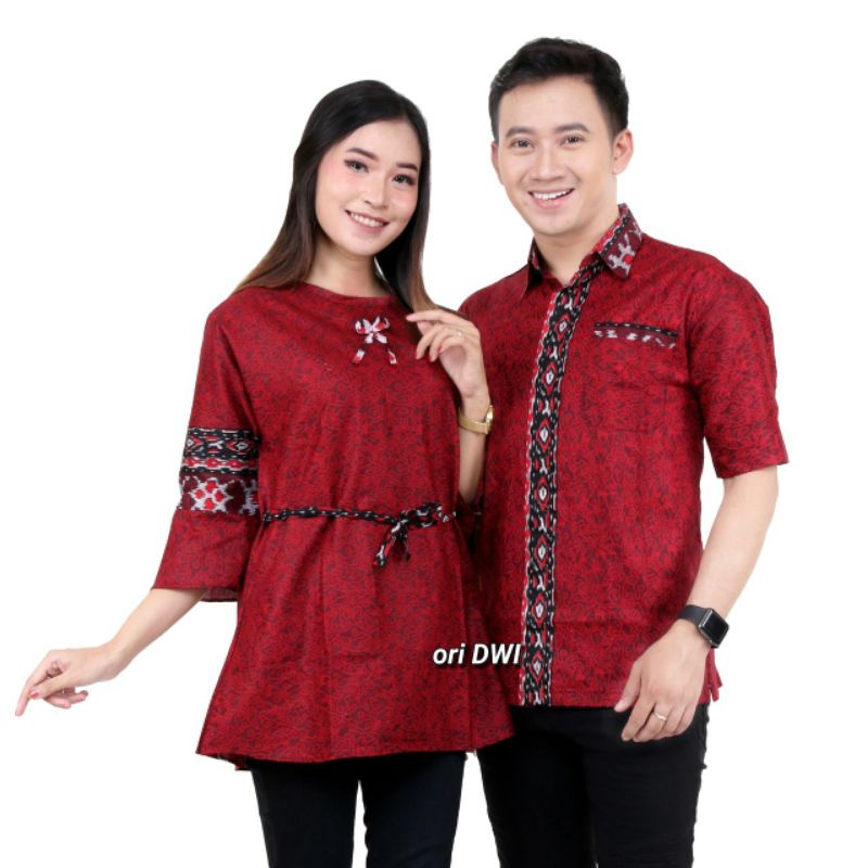 CJA3 Atasan couple batik katun pria wanita | hem blouse M-10XL super JUMBO big size mega mendung merah