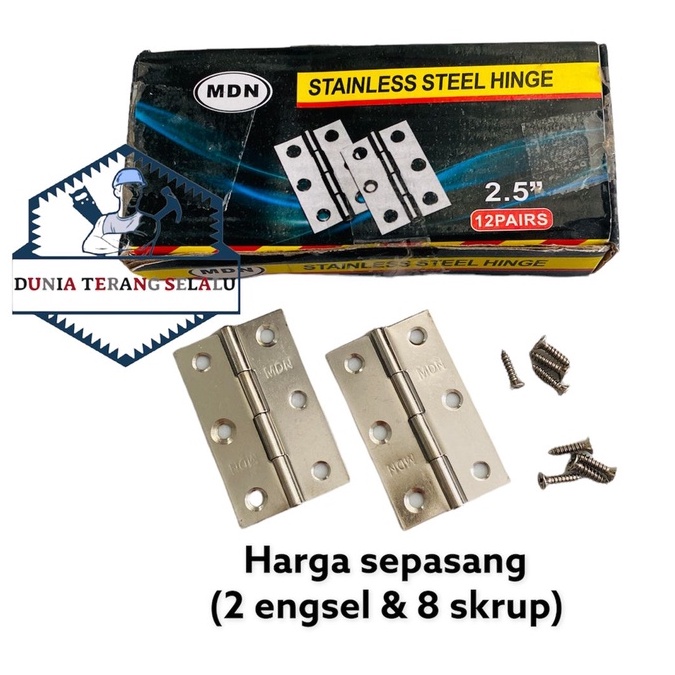 ENGSEL TIPIS Stainless MDN 2.5'' 2,5inch - Engsel Stenles Tipis Mini Kecil 2 1/2 in - Engsel Lemari Tipis Engsel Kupu Kupu 21/2 in Stainless Steel Hinge