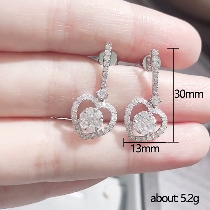 Anting Lapis Silver Bentuk Hati Aksen Kristal Bahan Cubic Zirconia Untuk Wanita