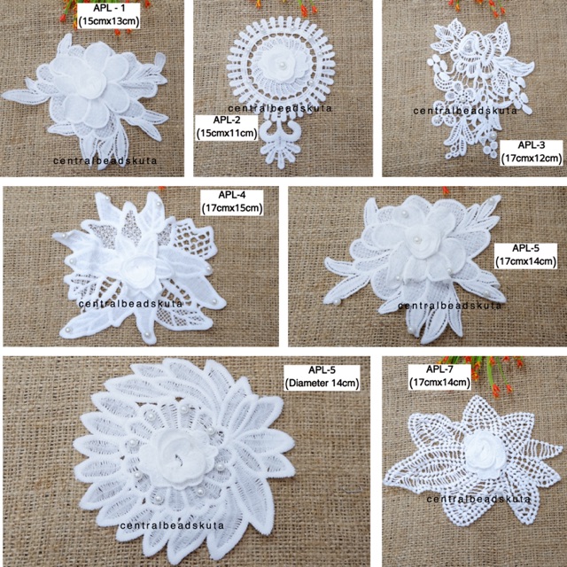 (Per pcs) Aplikasi bordir / bordir lace / bordir bunga timbul / bunga bordir / brokat bunga