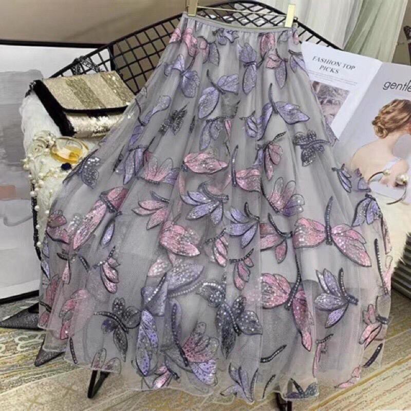 Rok Tutu 3D Import / Maxi Skirt Motif  Capung Timbul