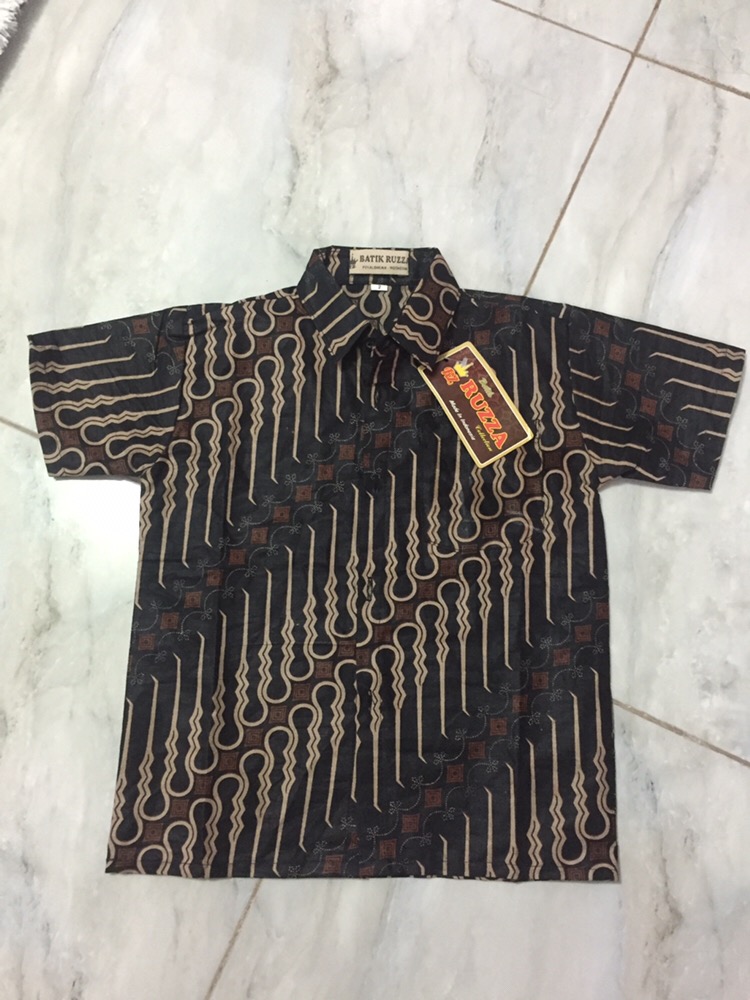 Ruzza Batik Anak Ukuran 0-15 Tahun Kemeja Motif Liris Seno Kawung Sogan Mocca Coklat Baju Laki-laki