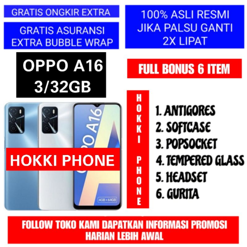 OPPO A16 RAM 3GB ROM 32GB BARU GARANSI RESMI OPPO 1 TAHUN READY