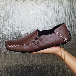 ENOZ X ZOVI - Spatu Slop Kulit Pria Rajut Coklat Kulit Asli COklat I Slip On Cowo Nyaman Ringan Kuat Sepatu Kerja Murah Keren Trendy Gaya