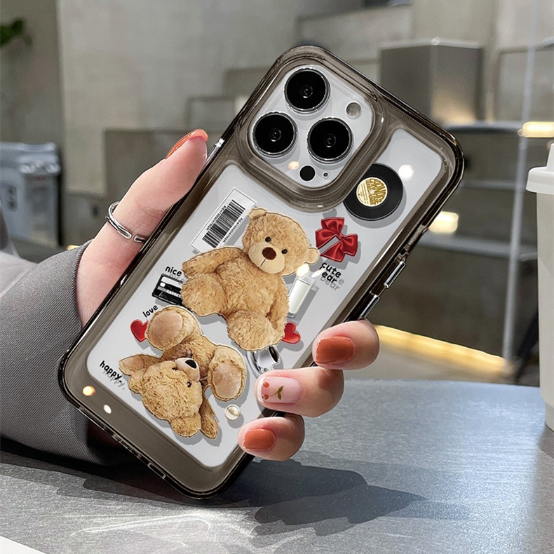 Transparent Soft Case Compatible for IPhone 14 13 12 11 Pro X XR XS Max 6 6S 7 8 Plus Cute Bear Casing TPU Silicone Phone Shockproof Cover