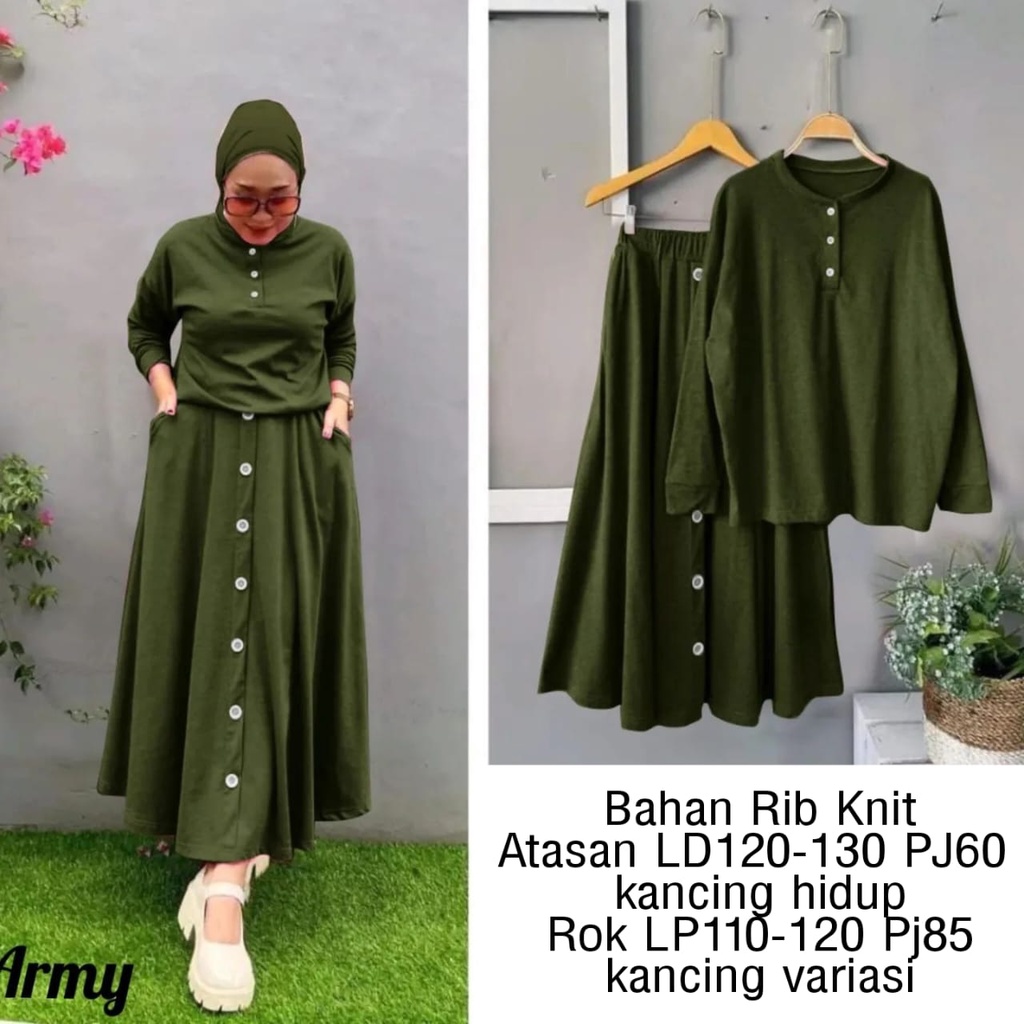 3 UKURAN L XL XXL SET BUTTON ROK HARUKA FASHION PAKAIAN WANITA SETELAN ATASAN BUSUI DAN ROK KNIT MS ADA VIDEO REAL PRODUK