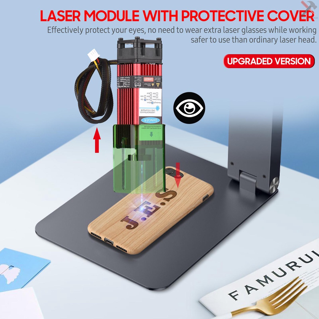 Modul Router Laser 450nm 10W Dengan Cover Pelindung Adjustable Untuk Printer 3D DIY Lea