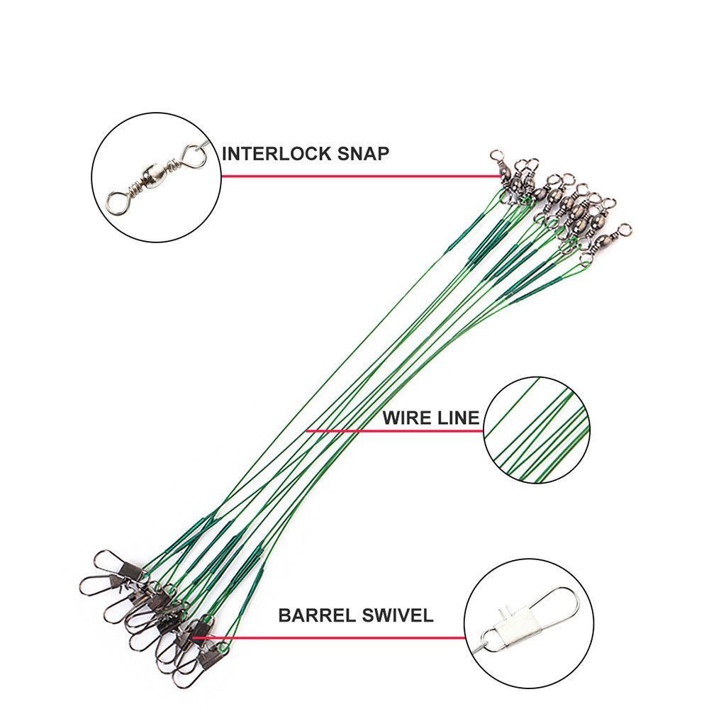 TOP 10pcs Jejak Kawat Baja Aksesori Olahraga Safety Snap Steel Wire Leader Dengan Kait Umpan Pancing