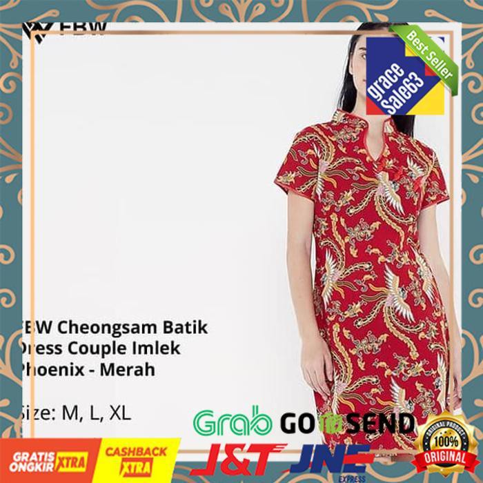 Dress Batik - Fbw Cheongsam Batik Dress Couple Imlek Phoenix - Merah - Merah, L