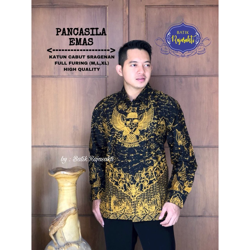 PANCASILA EMAS RAJASAKTI KEMEJA BATIK SOLO PRIA LENGAN PANJANG PENDEK LAPIS FURING ATASAN PREMIUM MODERN KATUN HALUS RADEVA RAJAWALI RAKABUMING  RAMAKRISHNA RAMAWIJAYA 2 RANAJAYA RANUPATI BIRU RAVANIAL RAVANIAL MERAH RAYHAN REJEKI RIRPATAKA PUTIH MAHESA