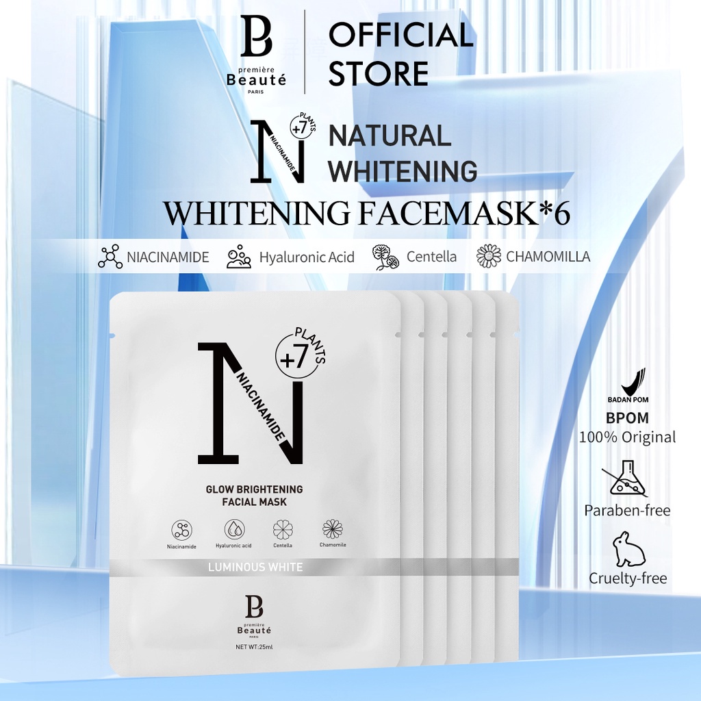 [1PCS] Premiere Beaute Whitening Essense Face Mask 25ml Masker Wajah Niacinamide Centella Hyaluronic Acid Luminous White Glow