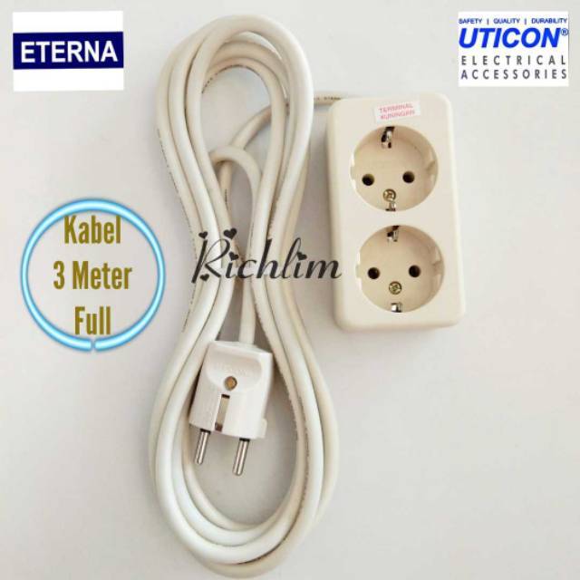 STOP KONTAK UTICON 2 LUBANG+3 METER KABEL ETERNA+STEKER ARDE UTICON/COLOKAN LISTRIK