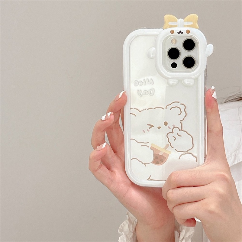 Soft Case Pelindung Lensa Bumper Motif Kartun Beruang Monster Untuk iPhone 14 13 12 11 Pro Max X Xr Xs Max 7 8 6 6s Plus SE 2020