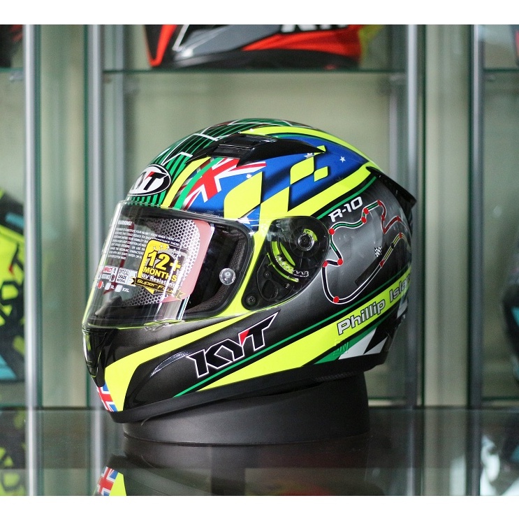 Helm KYT R10 Philips Island Flat Visor Full Face R-10 Hijau Biru Murah