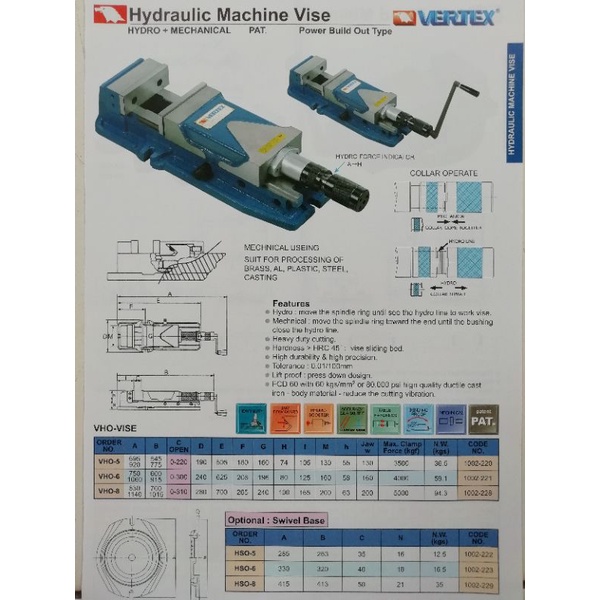vertex hidraulicc vise vho-5