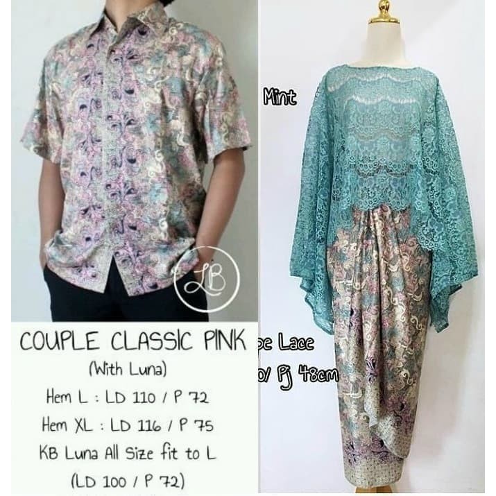 Setelan Kebaya Modern Couple Cape Brokat / Batwing Brokat / Kalong Brokat Warna Dark Mint Dan Lainnya