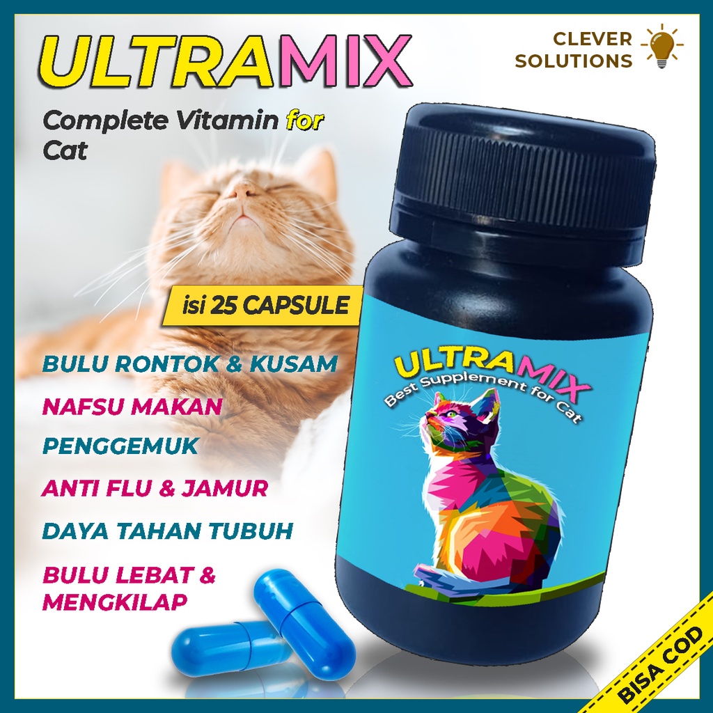 Vitamin Kucing ULTRAMIX Penambah Nafsu Makan Pelebat Bulu Kucing Penggemuk Kucing Obat Rontok Bulu