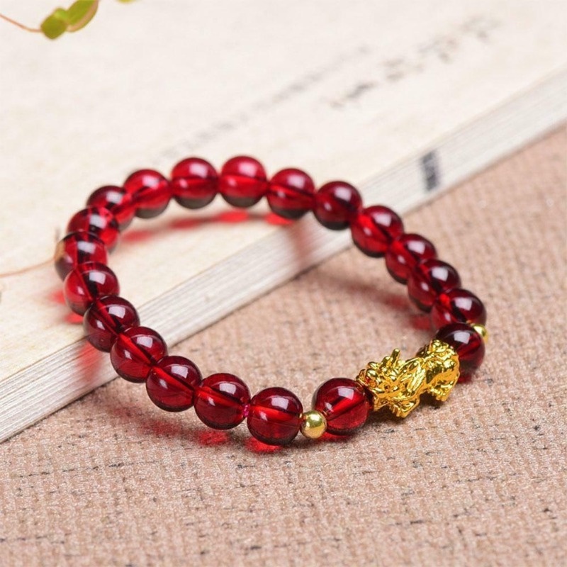 Red Lucky Bracelet Glazed Stone Beaded PIXIU Gold Charm Bracelet for Women Men Wealth Jewelry