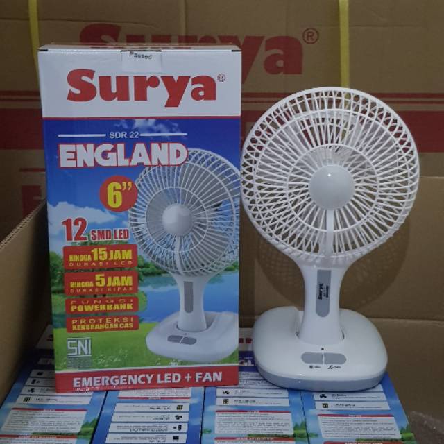 Kipas Angin Portable + Lampu Emergency LED Surya England Luby L-688 Kipas Angin Cas SNI